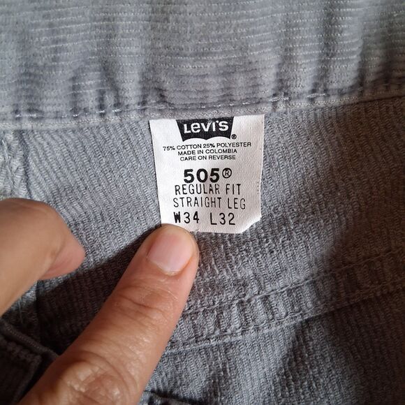 Vtg Y2K Levis 505 Corduroy Pants Straight Leg Mens 34x32 Inseam 32.5 Grey - Picture 5 of 7